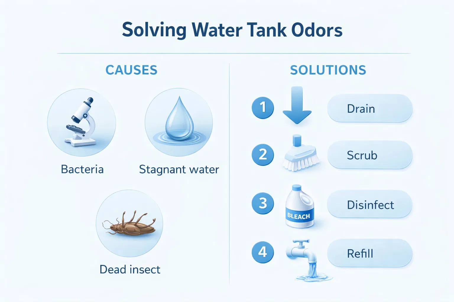 رائحة كريهة من ماء الخزان الأسباب + الحل خطوة بخطوة   تشخيص