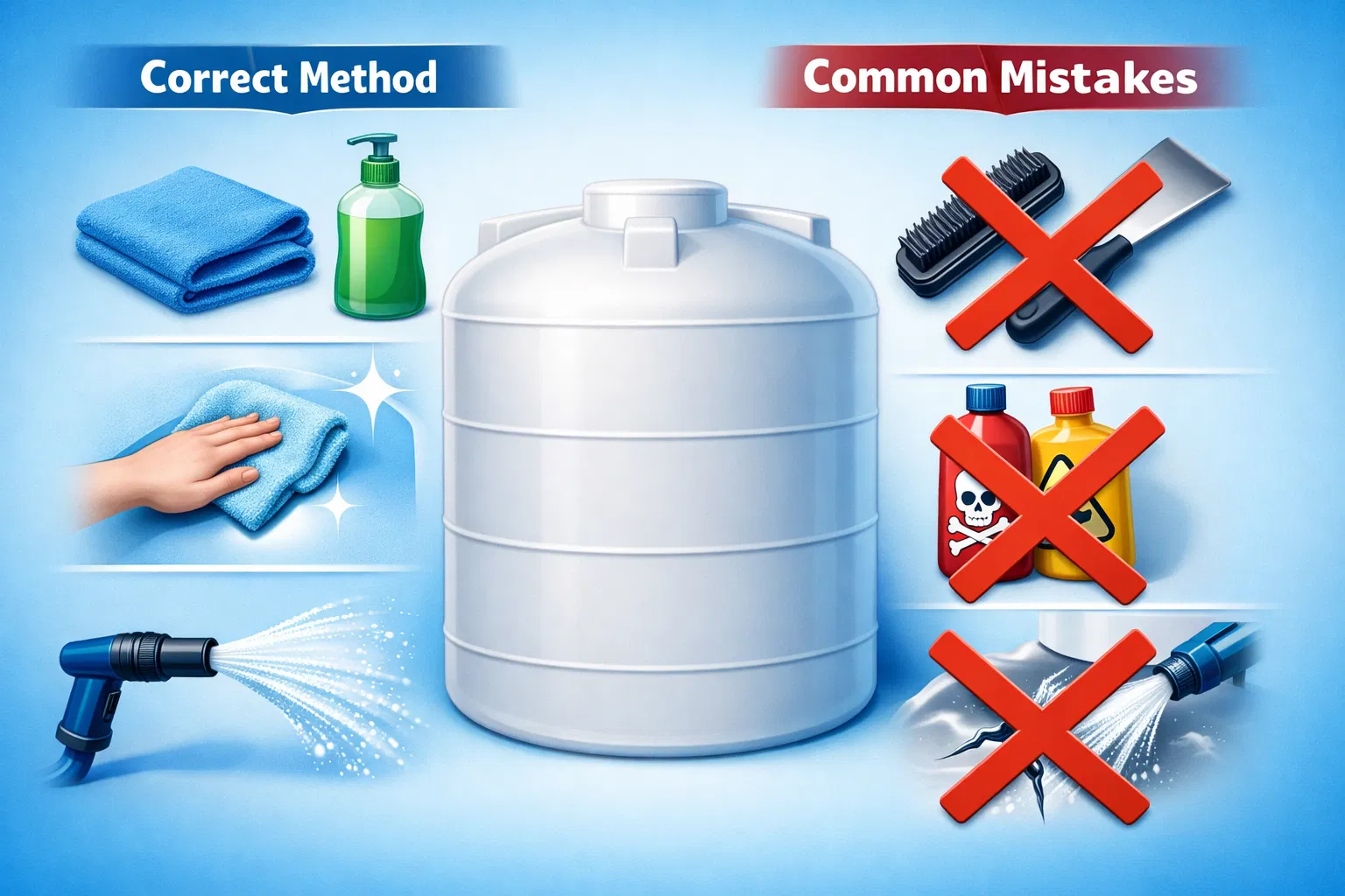 تنظيف خزان فيبرجلاس: الطريقة الصحيحة بدون خدش (جدول أخطاء )