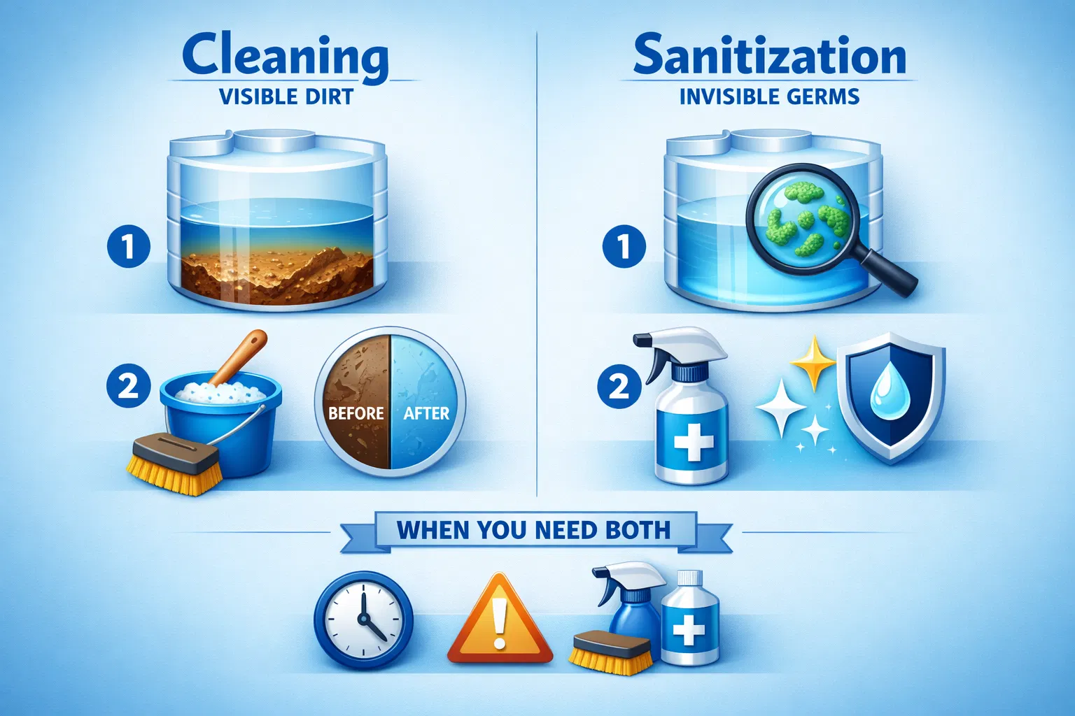 ما الفرق بين تنظيف الخزان وتعقيمه؟ ومتى تحتاج الاثنين؟