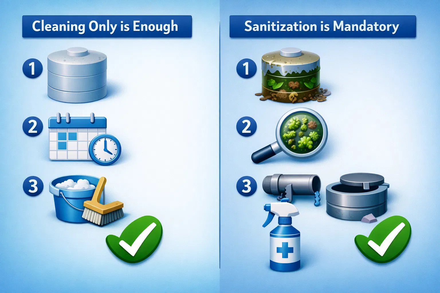 هل تحتاج تعقيم بعد كل تنظيف للخزان؟ ومتى يكفي تنظيف فقط؟