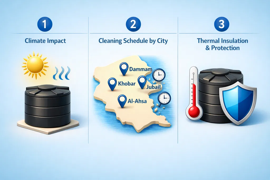تنظيف خزانات بالمنطقة الشرقية: دليل عملي للمناخ والرطوبة