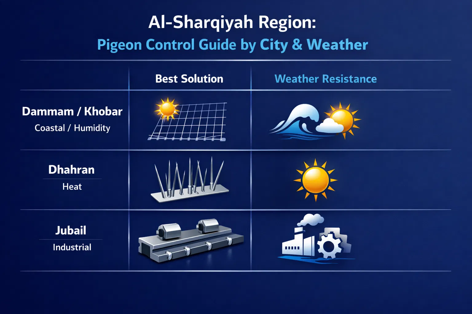 دليل المنطقة الشرقية: أفضل حل لطرد الحمام حسب المدينة والطقس